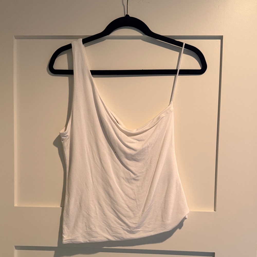 J. Crew White one shoulder top.
